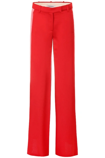 Shop Valentino Bicolor Satin Trousers In Poppy-candy (red)