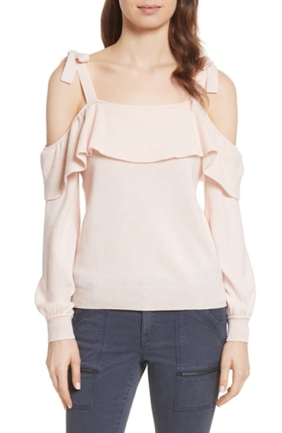 Shop Joie Delbin Shoulder Tie Cashmere Ruffle Sweater In Pink Sand