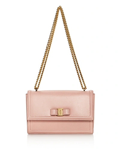 Shop Ferragamo Medium Ginny Calfskin Shoulder Bag In Bonbon Pink/gold