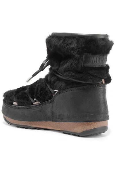Moon Boot Shearling And Coated-suede Snow Boots | ModeSens