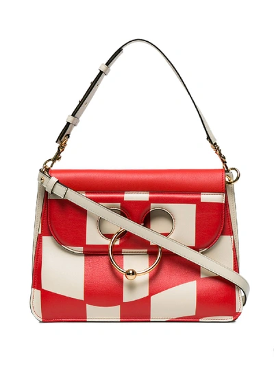 Shop Jw Anderson Red Checkerboard Pierce Medium Shoulder Bag - Neutrals