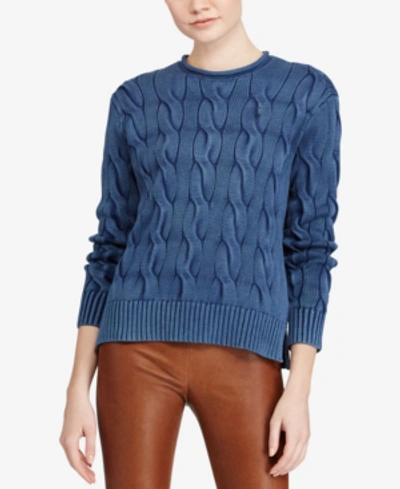 Shop Polo Ralph Lauren Cable-knit Cotton Sweater In Navy