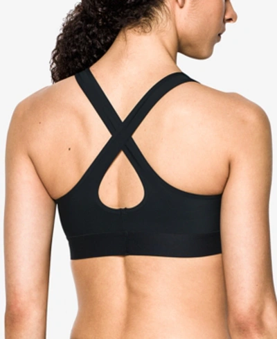Shop Under Armour Heatgear Mid-impact Crossback Sports Bra In Arden Green / Black / Quirky Lime