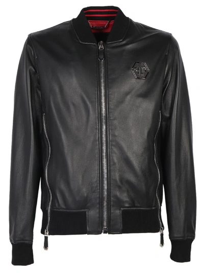 Shop Philipp Plein Leather Jacket In Black-red