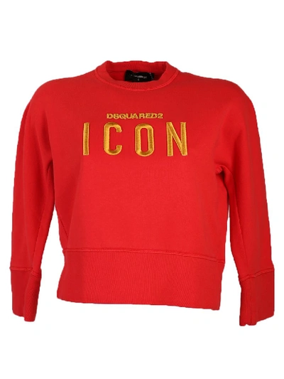 Shop Dsquared2 Embroidered Cotton Sweatshirt In Red