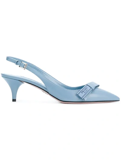 Shop Prada Bow-detail Slingback Pumps - Blue