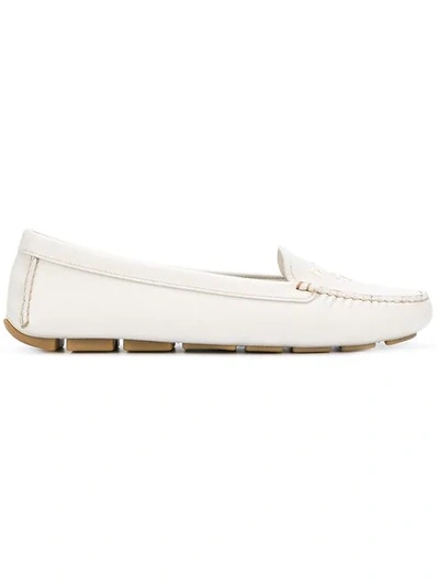 Shop Prada Logo Loafers - White