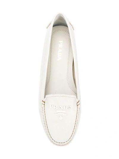 Shop Prada Logo Loafers - White