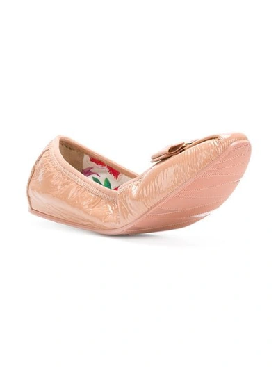 Shop Ferragamo Salvatore  Elasticated Vara Ballerina Shoes - Neutrals