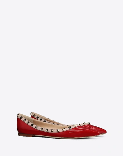 Shop Valentino Patent Rockstud Ballet Flat In Poudre