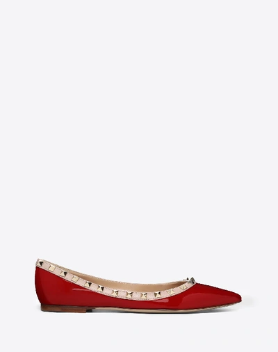 Shop Valentino Patent Rockstud Ballet Flat In Poudre