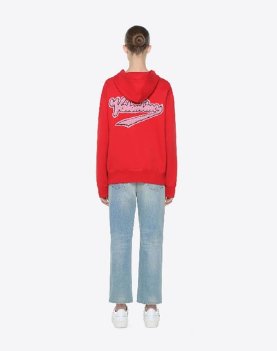 Shop Valentino Sweatshirt With  And Lipstick Embroidery In Red