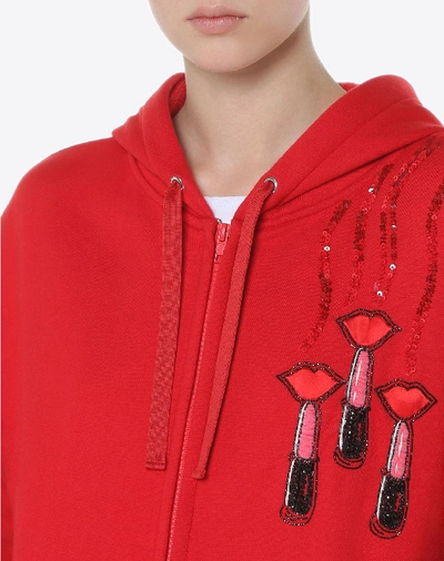 Shop Valentino Sweatshirt With  And Lipstick Embroidery In Red
