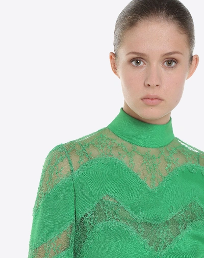 Shop Valentino Silk Drap Dress In Green