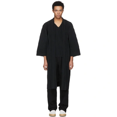 Shop Issey Miyake Black Long Double Pocket Open Coat