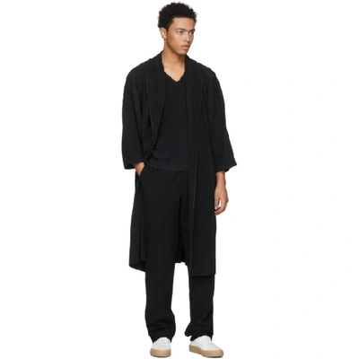 Shop Issey Miyake Black Long Double Pocket Open Coat