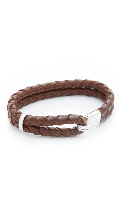 Shop Miansai Beacon Leather Bracelet In Silver/brown