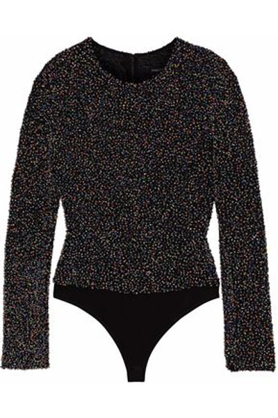 Shop Cushnie Et Ochs Cushnie Woman Sequin And Bead-embellished Cotton-mesh Bodysuit Black