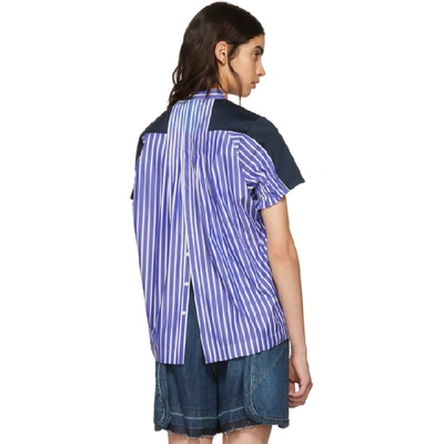 Shop Sacai Navy Jersey & Striped Poplin T-shirt