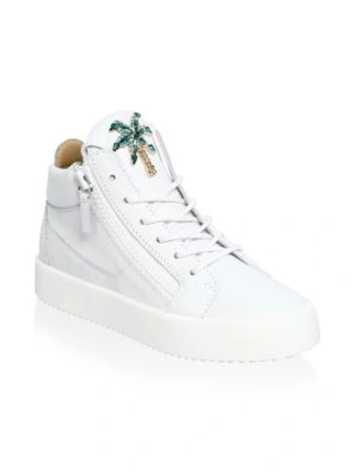 Shop Giuseppe Zanotti May London Palm Tree Leather Sneakers In White