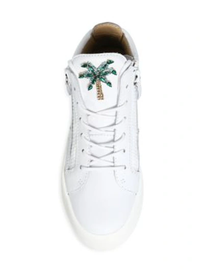 Shop Giuseppe Zanotti May London Palm Tree Leather Sneakers In White