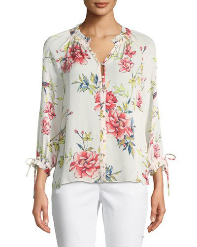 Joie Corsen Button-front Floral-print Silk Top In Rosewater | ModeSens
