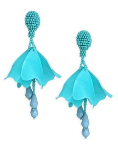 Shop Oscar De La Renta Small Impatiens Clip-on Drop Earrings In Aqua