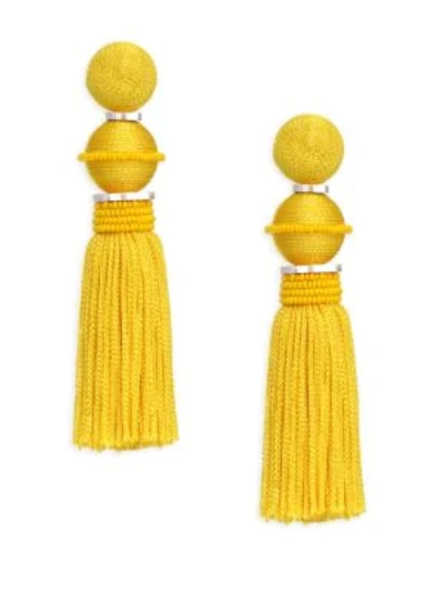 Shop Oscar De La Renta Ball Tassel Clip-on Drop Earrings In Marigold