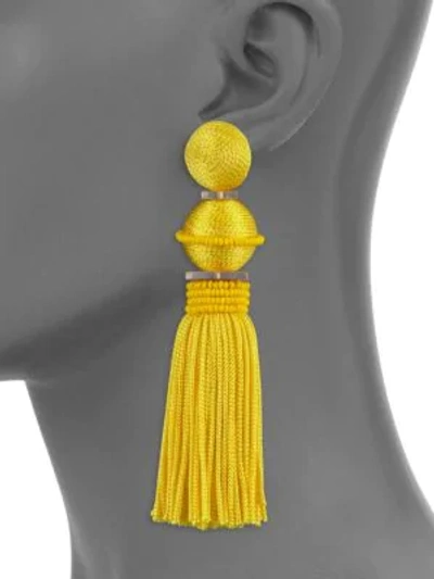 Shop Oscar De La Renta Ball Tassel Clip-on Drop Earrings In Marigold