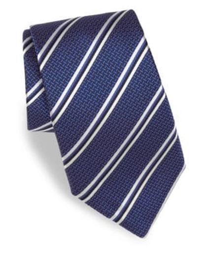 Shop Canali Striped Silk Tie In Navy