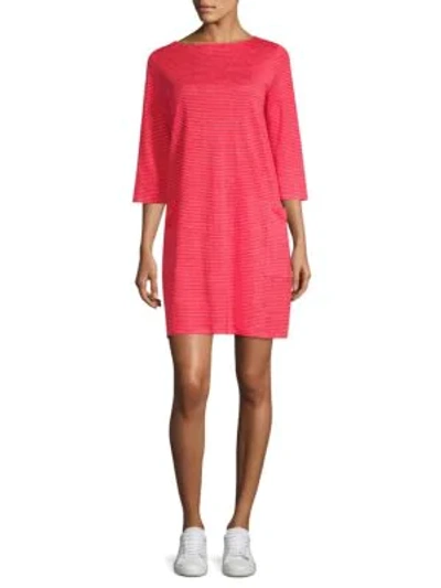 Shop Eileen Fisher Mini Stripe Organic Linen Jersey Shirt Dress In Strawberry