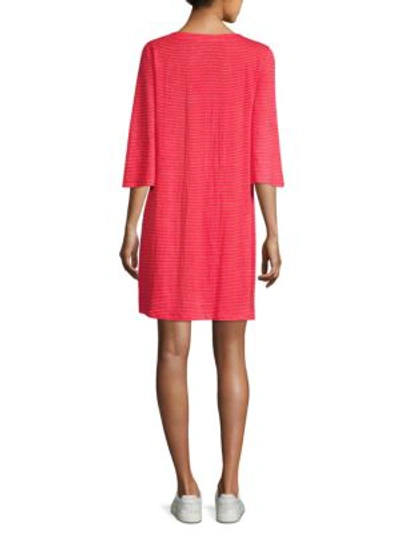 Shop Eileen Fisher Mini Stripe Organic Linen Jersey Shirt Dress In Strawberry