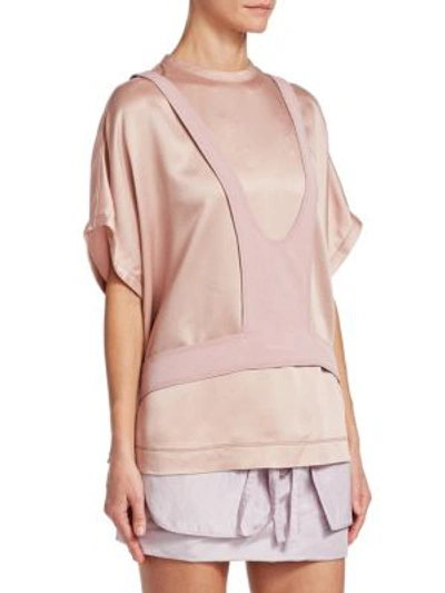 Shop Valentino Satin Short Sleeve Harness Top In Light Pink