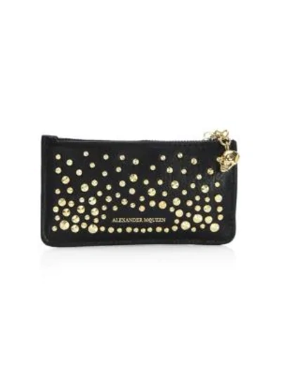 Shop Alexander Mcqueen Studded Leather Zippered Card Holder In Black
