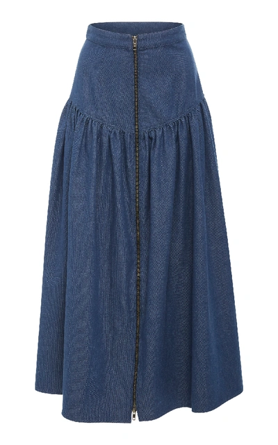 Shop Mara Hoffman Drop-waist Denim Skirt In Blue