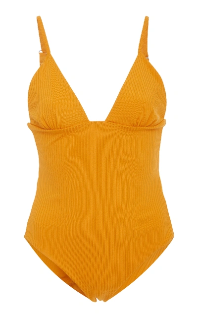 Shop Mara Hoffman Virginia Ribbed One-piece Swimsuit In Yellow