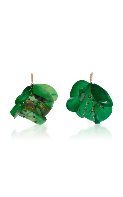 Shop Marni Horn Petal And Strass Earrings In Green