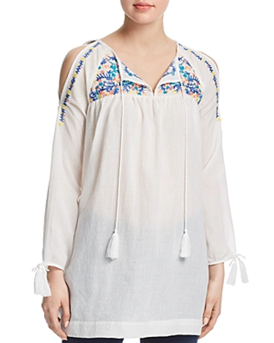 Shop Aqua Embroidered Cold-shoulder Tunic - 100% Exclusive In White