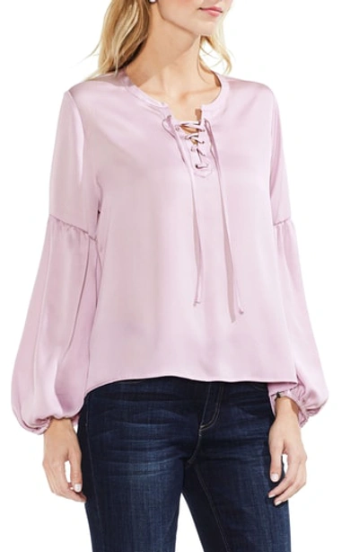 Vince Camuto Lace-up Hammered Satin Blouse In Thistle | ModeSens