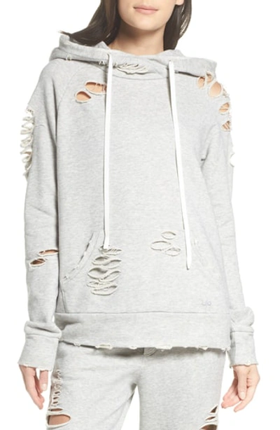 Alo Yoga Distressed Hooded Sweatshirt In Heather Grey/ Distressed Holes |  ModeSens