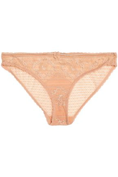 Shop Stella Mccartney Woman Bow-detailed Low-rise Lace Briefs Neutral