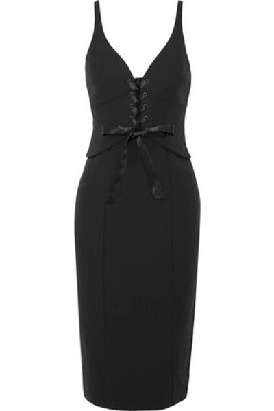 Shop Cinq À Sept Woman Lace-up Stretch-ponte Dress Black