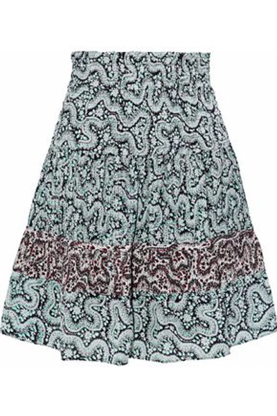 Shop A.l.c Woman Shirred Pleated Printed Silk-crepe Mini Skirt Mint