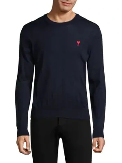 Shop Ami Alexandre Mattiussi Heart Logo Wool Sweater In Navy