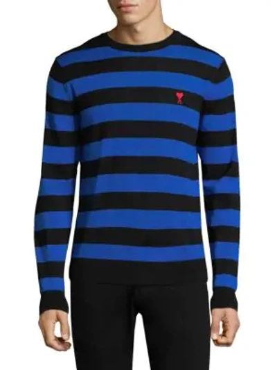 Shop Ami Alexandre Mattiussi Striped Wool Sweater In Black Blue