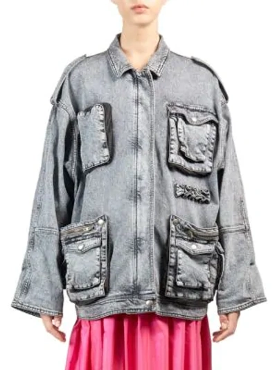 Shop Stella Mccartney Oversized Denim Jacket In Silver