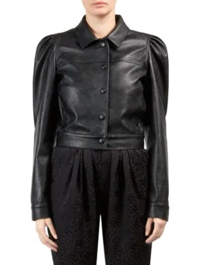 Shop Stella Mccartney Faux Leather Puff-sleeve Jacket In Black