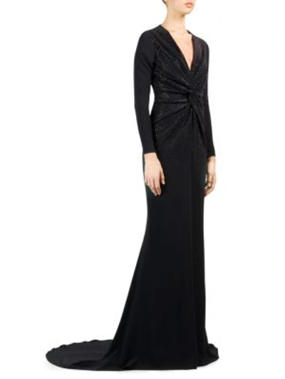 Shop Stella Mccartney Deep-v Beaded Twist Gown In Black