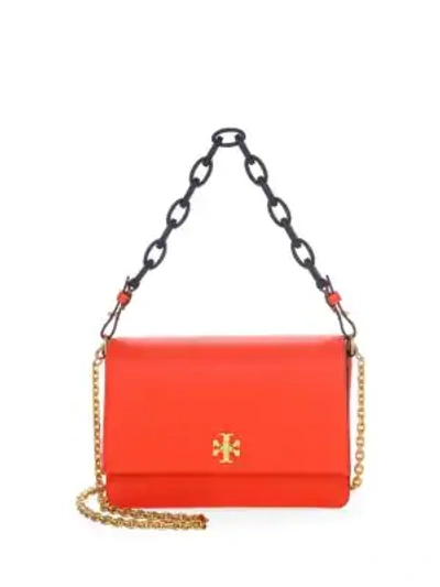 Shop Tory Burch Kira Leather Shoulder Bag In Poppy Red
