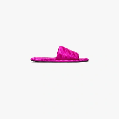 Shop Balenciaga Pink Hotel Satin Slides In Pink/purple